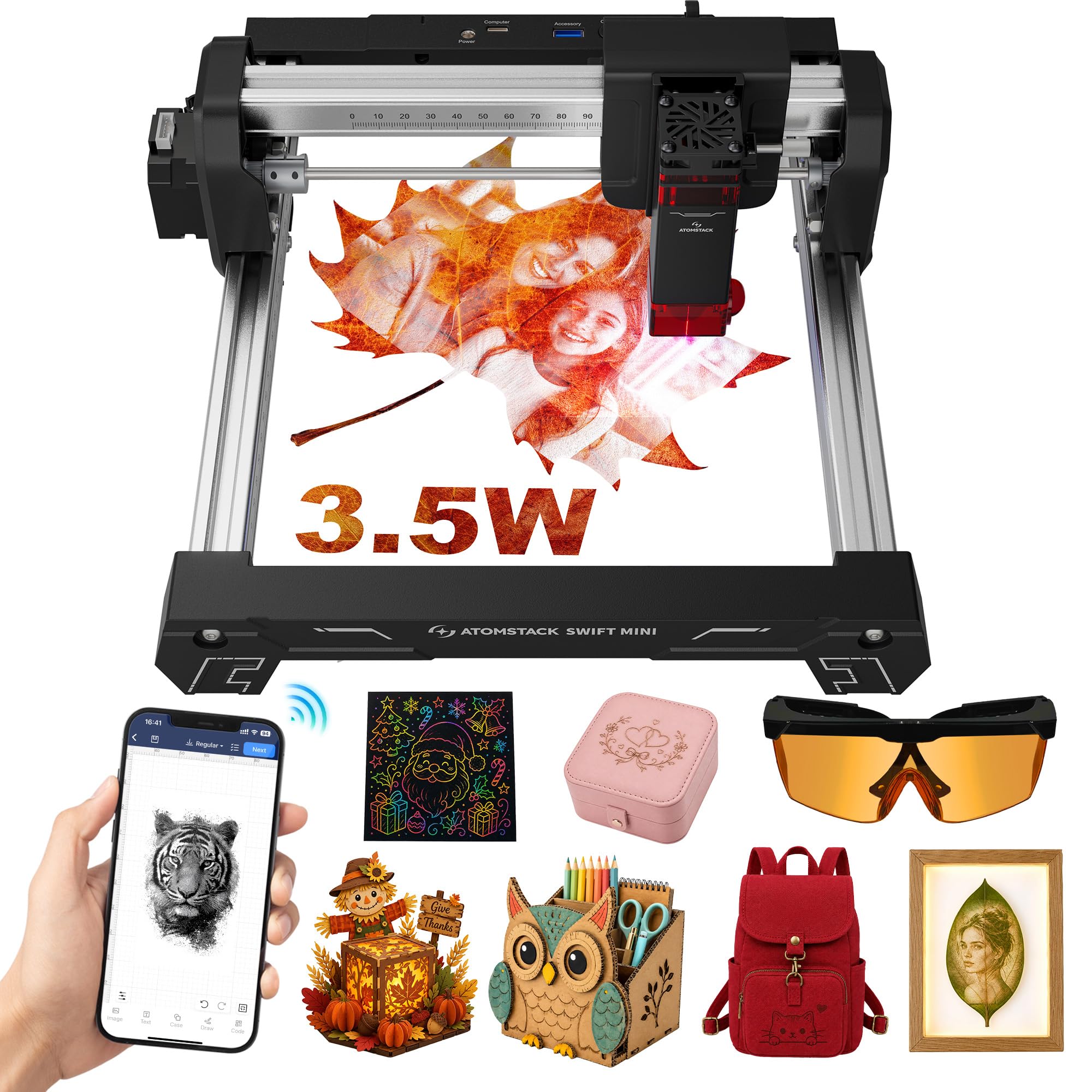 Amazon.co.jp: ATOMSTACK Swift 3.5 W レーザー彫刻機、100%組立、安全